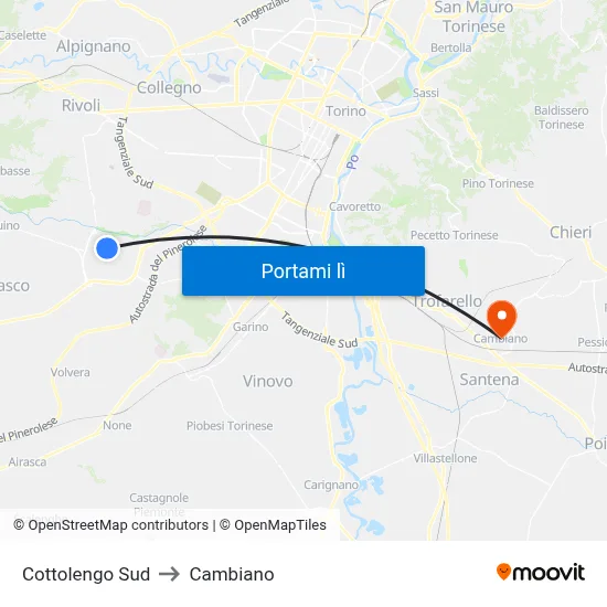Cottolengo Sud to Cambiano map