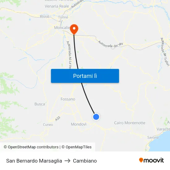 San Bernardo Marsaglia to Cambiano map