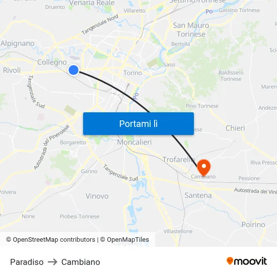 Paradiso to Cambiano map