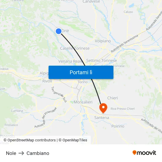 Nole to Cambiano map