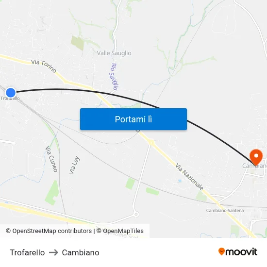 Trofarello to Cambiano map