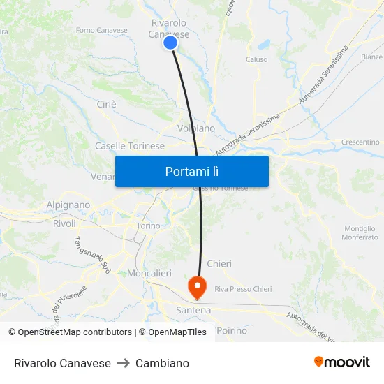 Rivarolo Canavese to Cambiano map