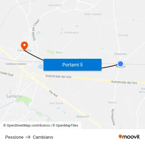 Pessione to Cambiano map