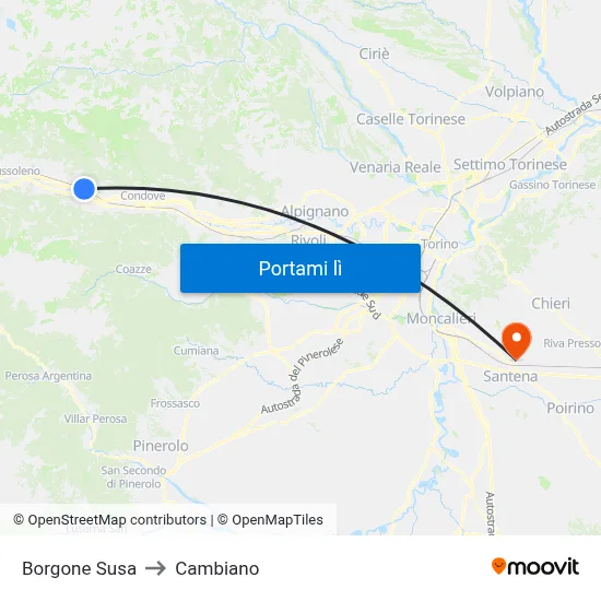Borgone Susa to Cambiano map