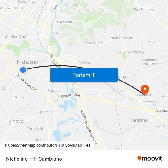 Nichelino to Cambiano map