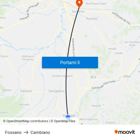 Fossano to Cambiano map