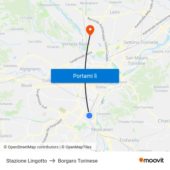 Stazione Lingotto to Borgaro Torinese map