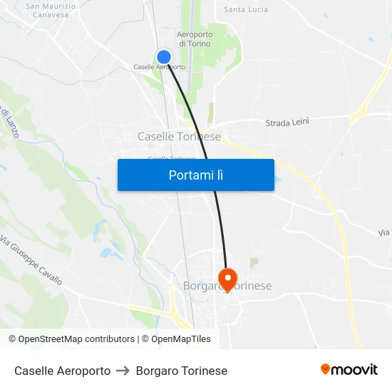 Caselle Aeroporto to Borgaro Torinese map