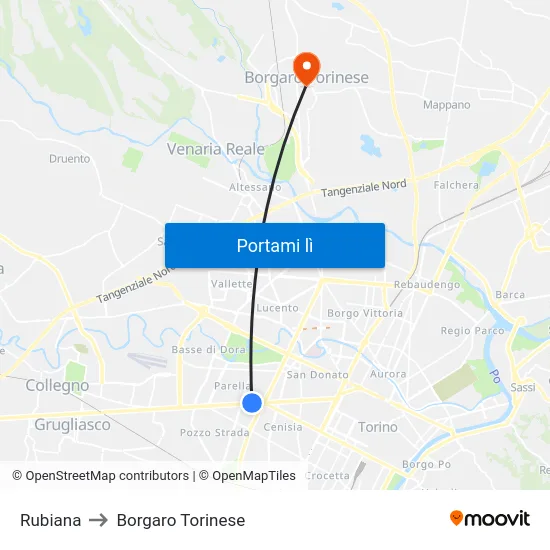 Rubiana to Borgaro Torinese map