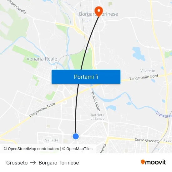 Grosseto to Borgaro Torinese map