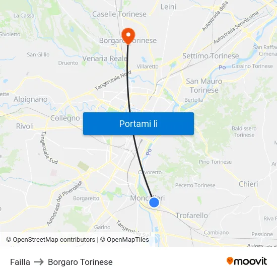 Failla to Borgaro Torinese map