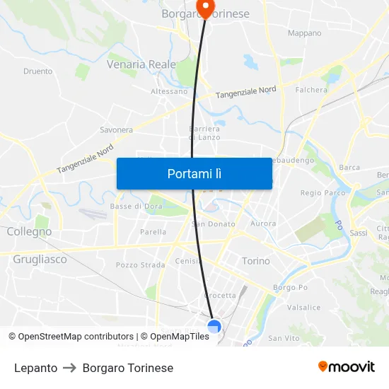 Lepanto to Borgaro Torinese map
