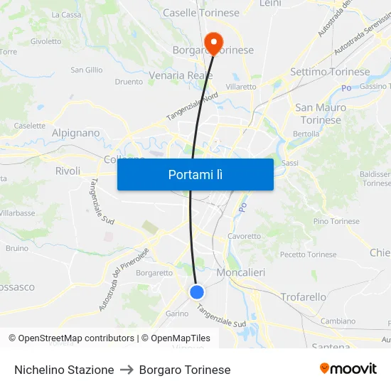 Nichelino Stazione to Borgaro Torinese map