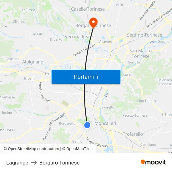 Lagrange to Borgaro Torinese map