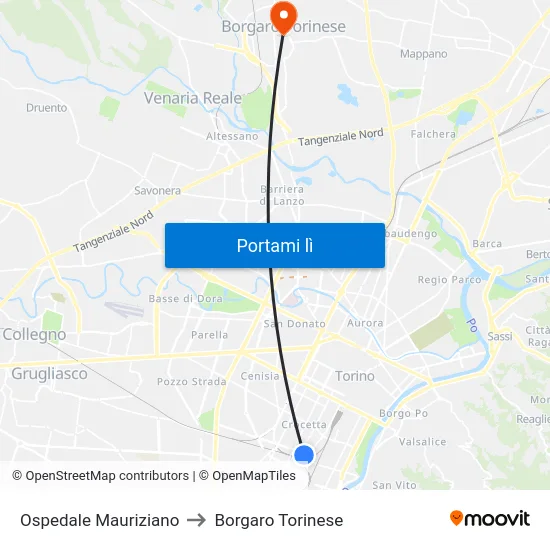 Ospedale Mauriziano to Borgaro Torinese map