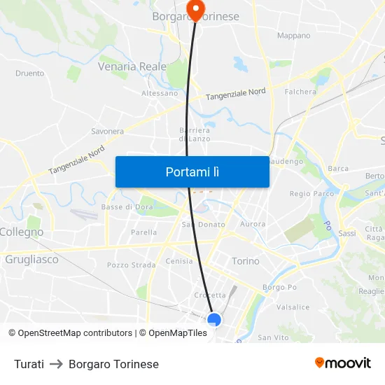 Turati to Borgaro Torinese map