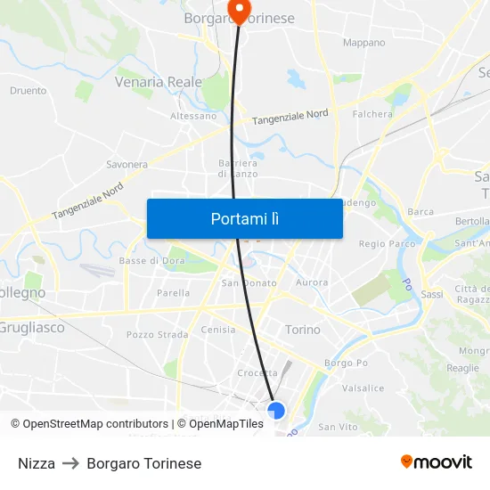 Nizza to Borgaro Torinese map