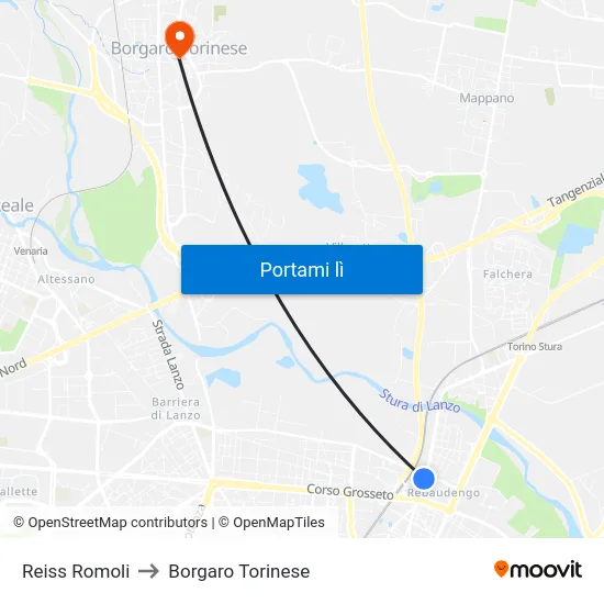 Reiss Romoli to Borgaro Torinese map