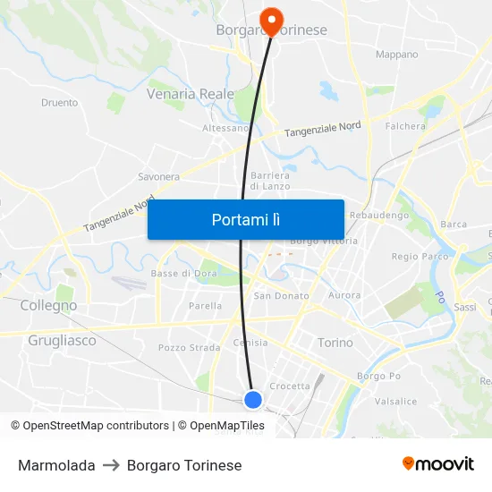 Marmolada to Borgaro Torinese map