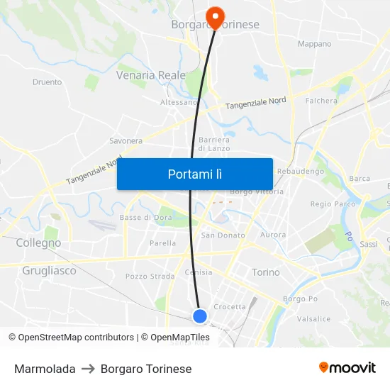 Marmolada to Borgaro Torinese map