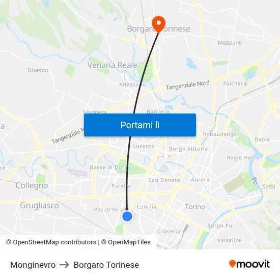 Monginevro to Borgaro Torinese map