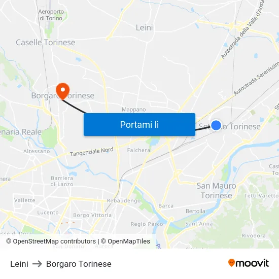 Leini to Borgaro Torinese map