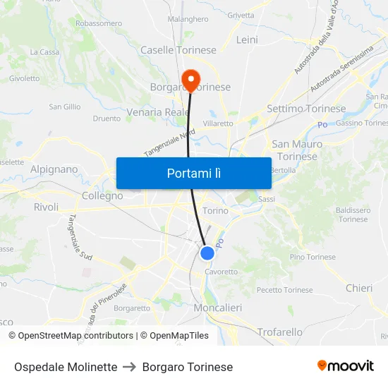 Ospedale Molinette to Borgaro Torinese map