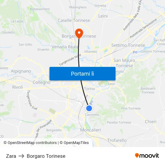 Zara to Borgaro Torinese map