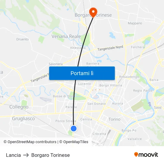 Lancia to Borgaro Torinese map