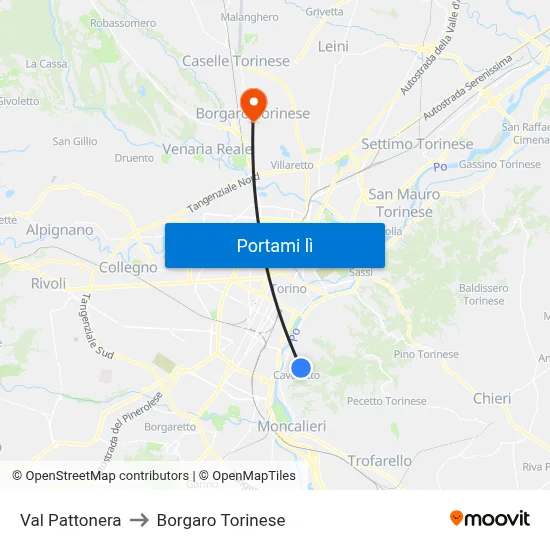 Val Pattonera to Borgaro Torinese map