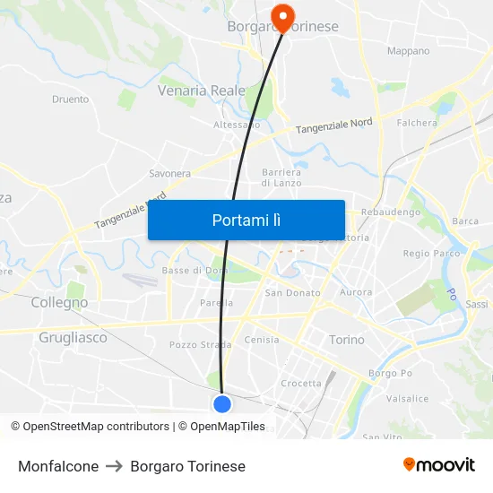 Monfalcone to Borgaro Torinese map