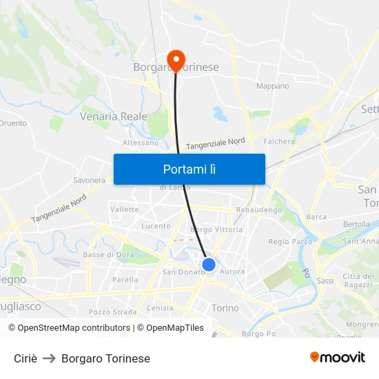 Ciriè to Borgaro Torinese map