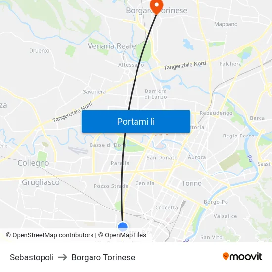 Sebastopoli to Borgaro Torinese map