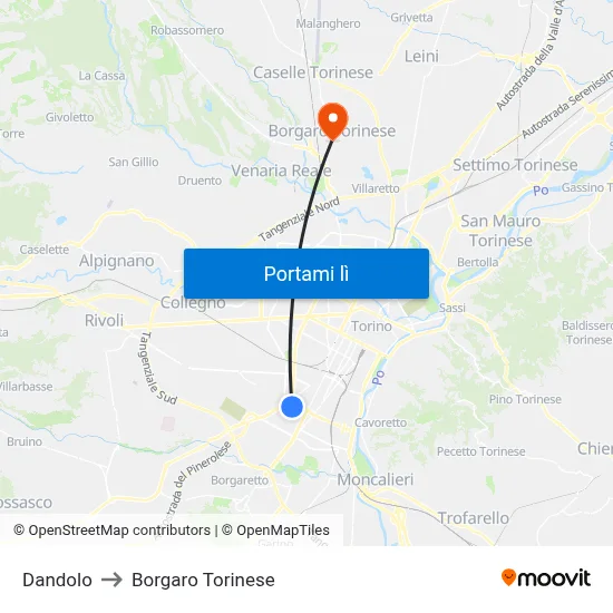 Dandolo to Borgaro Torinese map