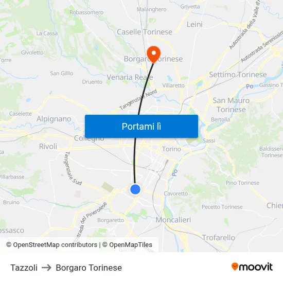 Tazzoli to Borgaro Torinese map
