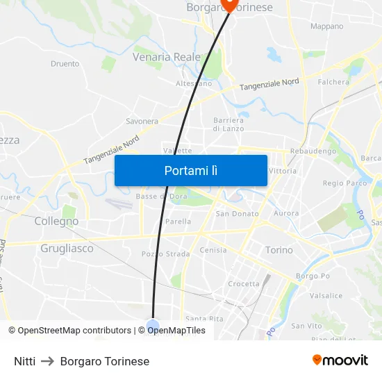 Nitti to Borgaro Torinese map