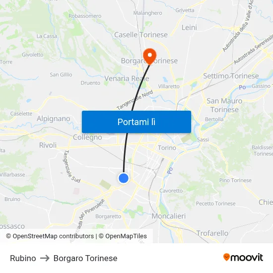 Rubino to Borgaro Torinese map