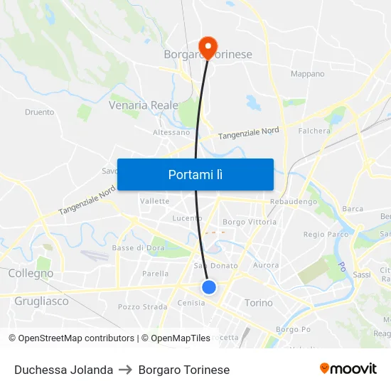 Duchessa Jolanda to Borgaro Torinese map