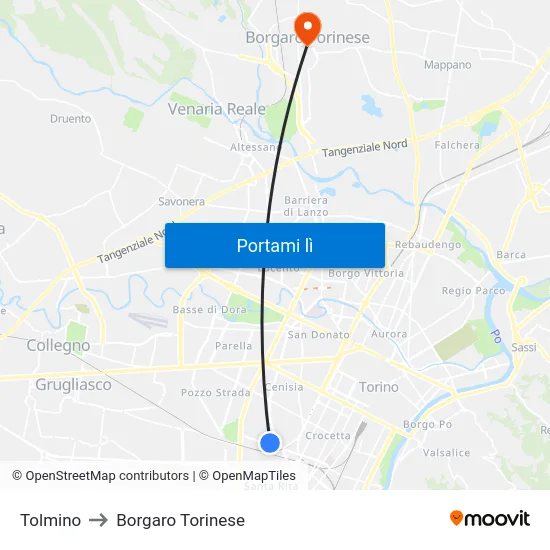 Tolmino to Borgaro Torinese map