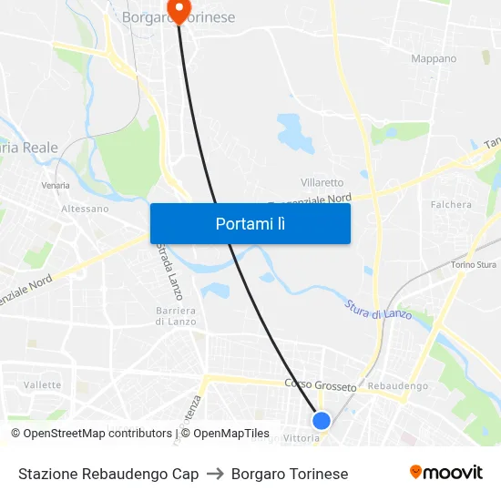 Stazione Rebaudengo Cap to Borgaro Torinese map