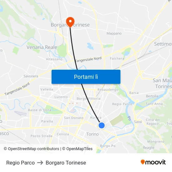 Regio Parco to Borgaro Torinese map