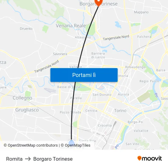 Romita to Borgaro Torinese map