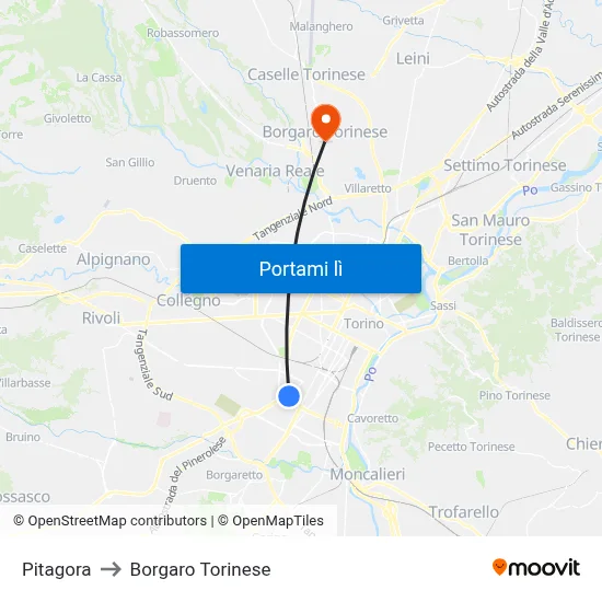 Pitagora to Borgaro Torinese map