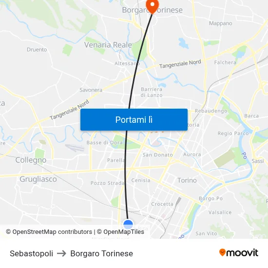 Sebastopoli to Borgaro Torinese map