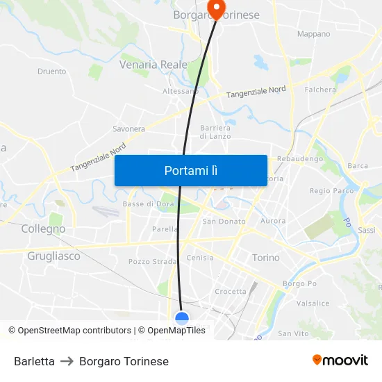 Barletta to Borgaro Torinese map