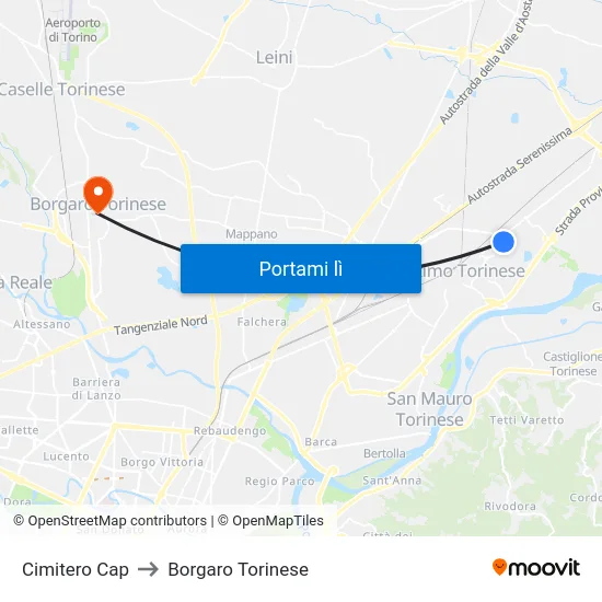 Cimitero Cap to Borgaro Torinese map