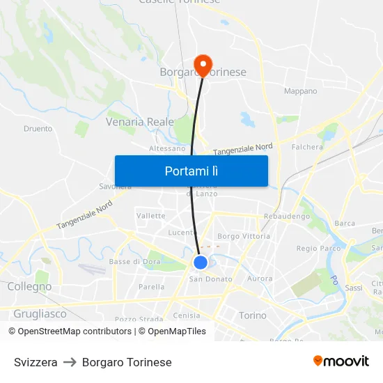 Svizzera to Borgaro Torinese map