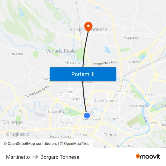 Martinetto to Borgaro Torinese map