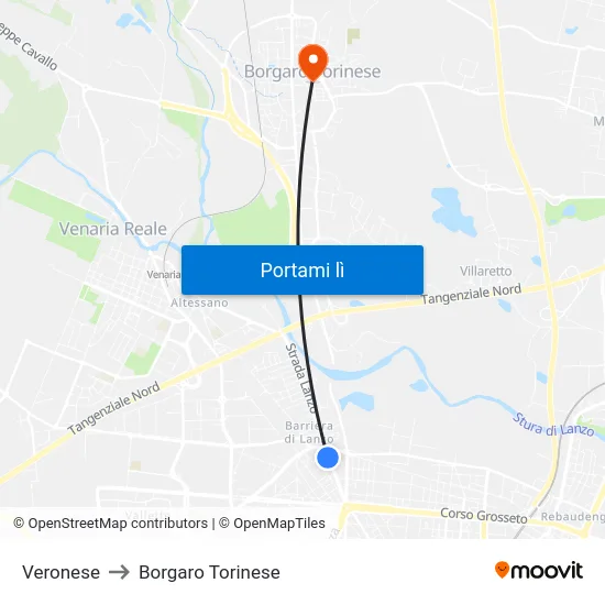 Veronese to Borgaro Torinese map