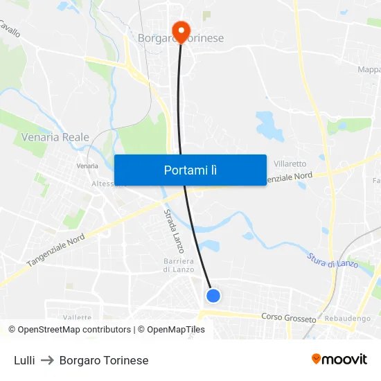 Lulli to Borgaro Torinese map